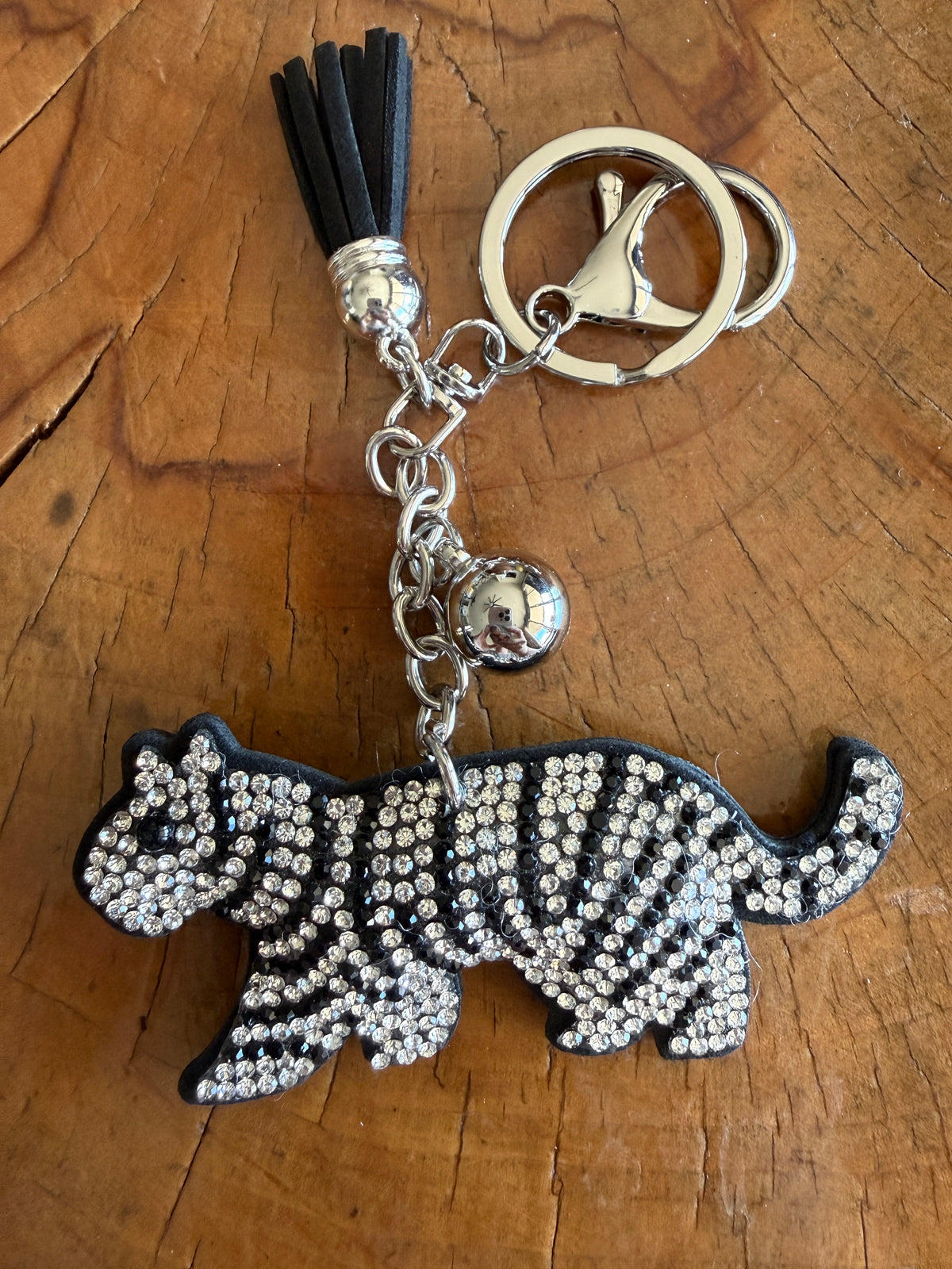 White Tiger Rhinestone Bag Charm Keychain
