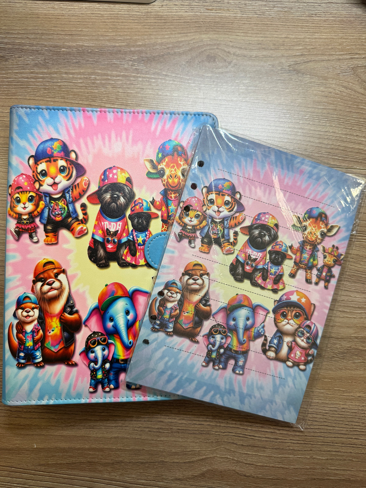 Retro Animal Family Tie-Dye A5 Binder Set