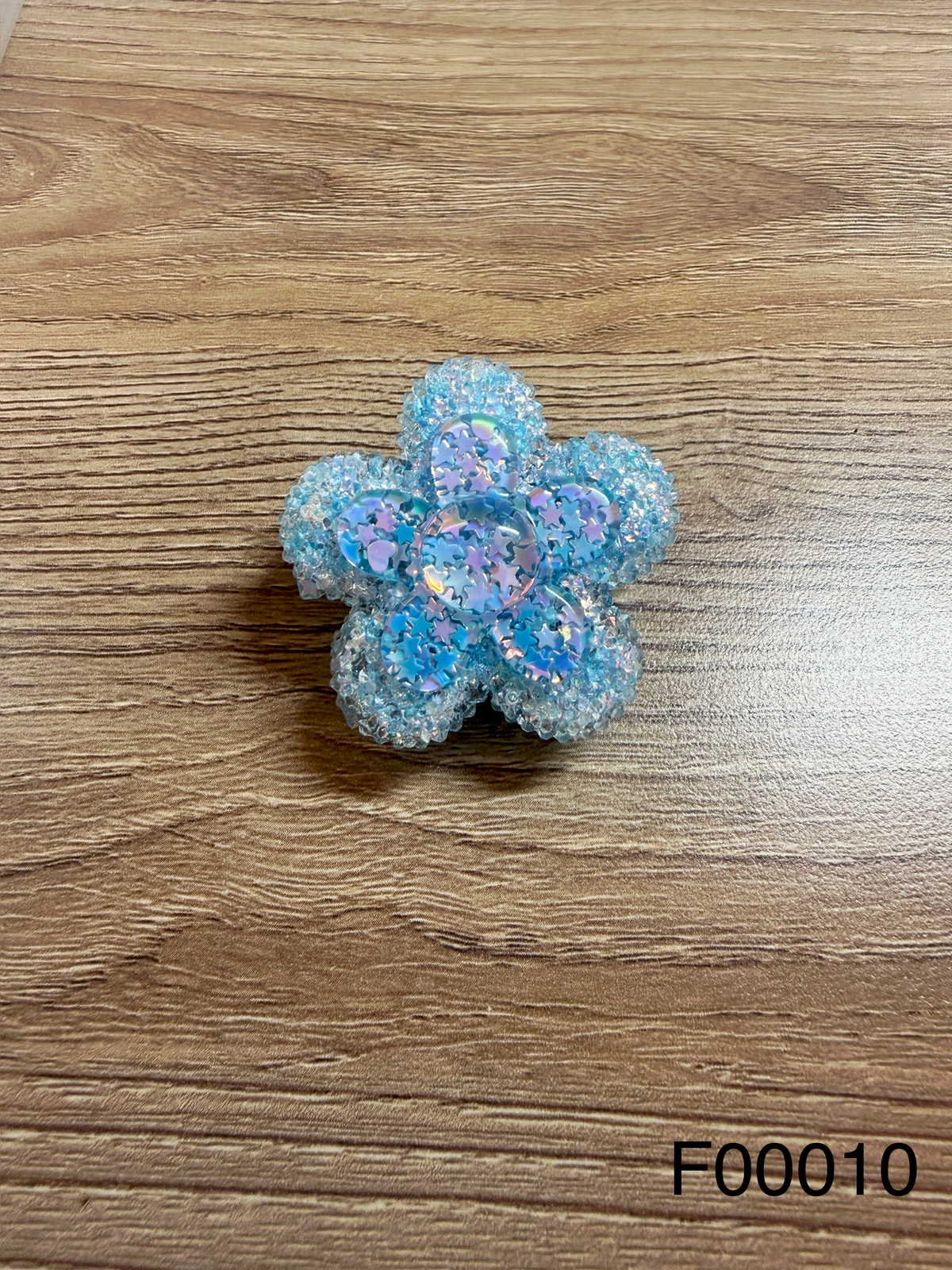 Icy Blue Sugar Flower Focal Bead with Mini Star Confetti