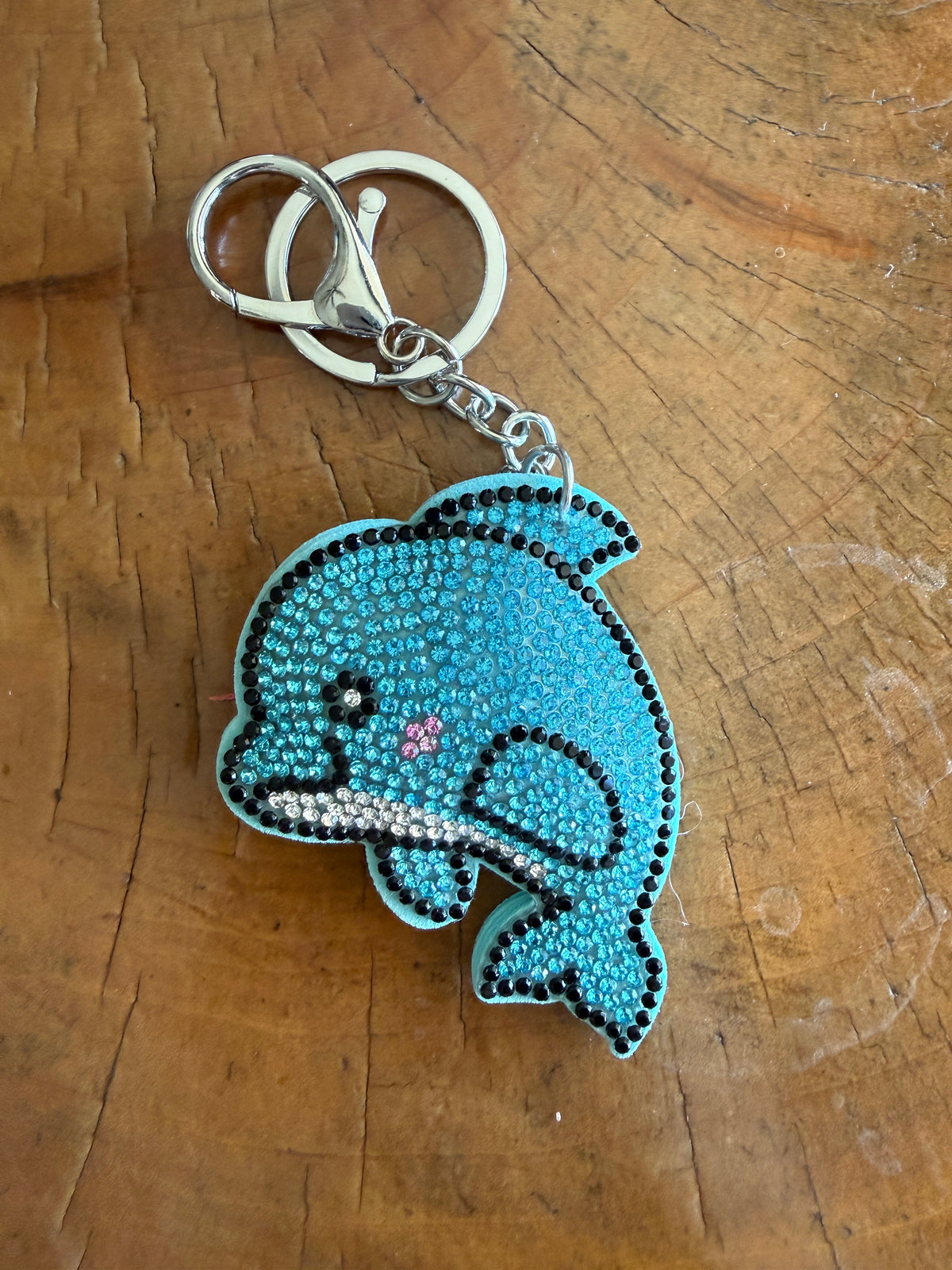 Aqua Dolphin Rhinestone Bag Charm Keychain