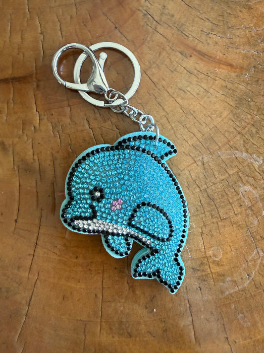 Aqua Dolphin Rhinestone Bag Charm Keychain