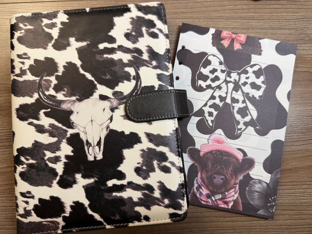 A5 Binder Set - Black & White Cowprint