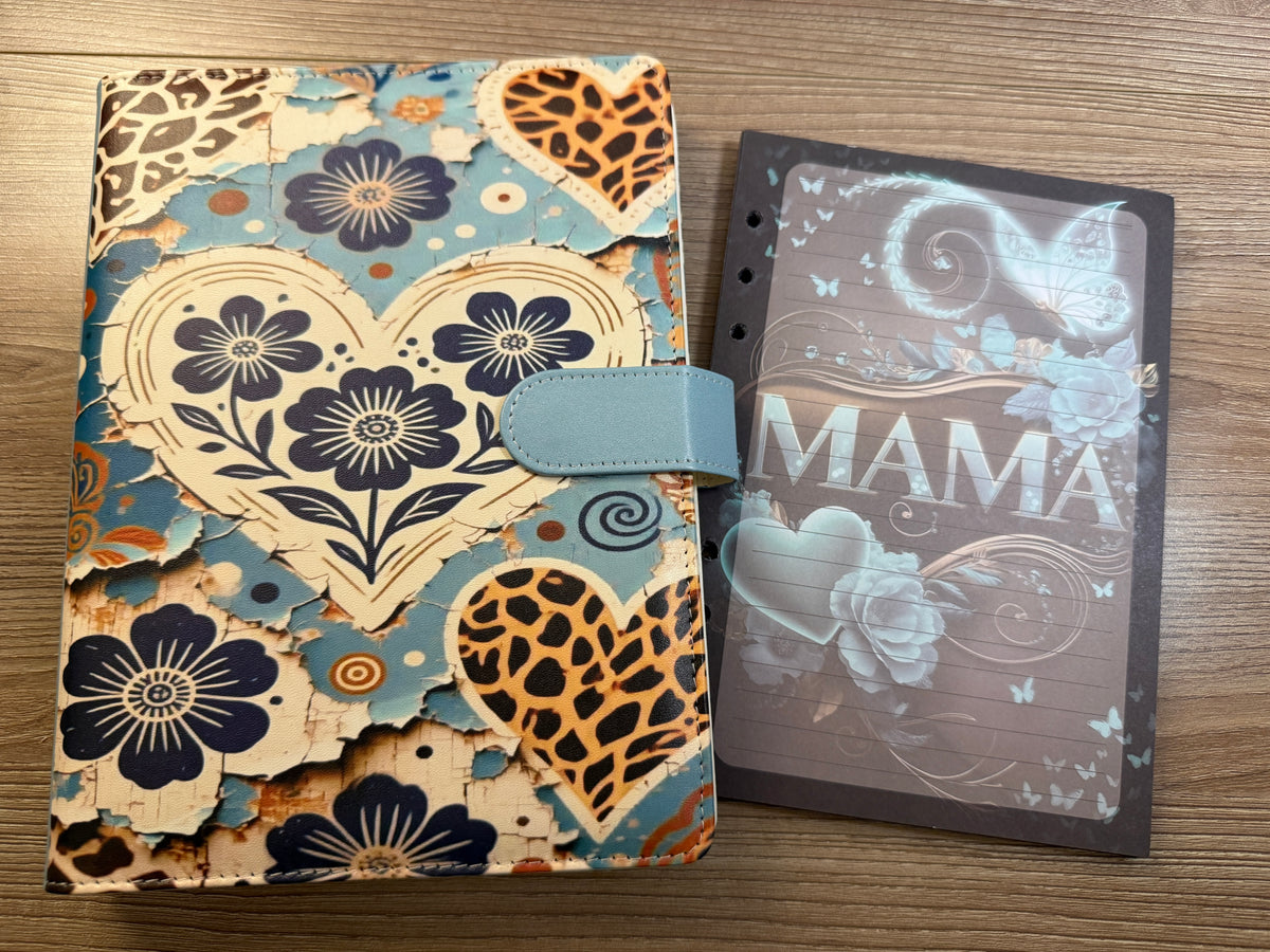 Boho Blue Leopard Heart A5 Binder Journal Set
