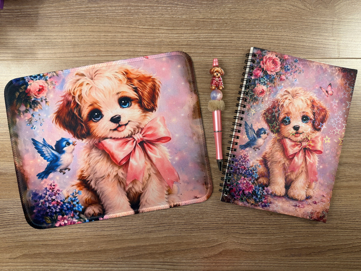 Floral Puppy A5 Desk Set
